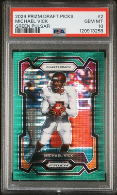 #ad 2024 Prizm Draft Picks Michael Vick Green Pulsar 25 #2 Low Pop PSA GEM MINT 10 $124.95
