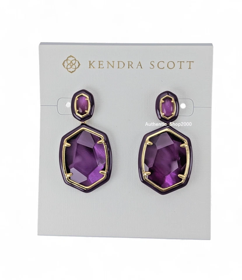 NUEVO Auténticos Pendientes Colgantes KENDRA SCOTT Marco Daphne Púrpura Madreperla Foto 2 de 4