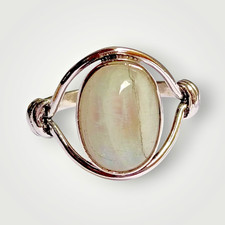 Handmade Rainbow Moonstone Ring, Oval Gemstone, Unique Wire-Wrap Design