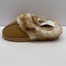 NWT Sole Mates Faux Fur Slippers Women s Sz M 7/8 Slip On Brown Sherpa Mules