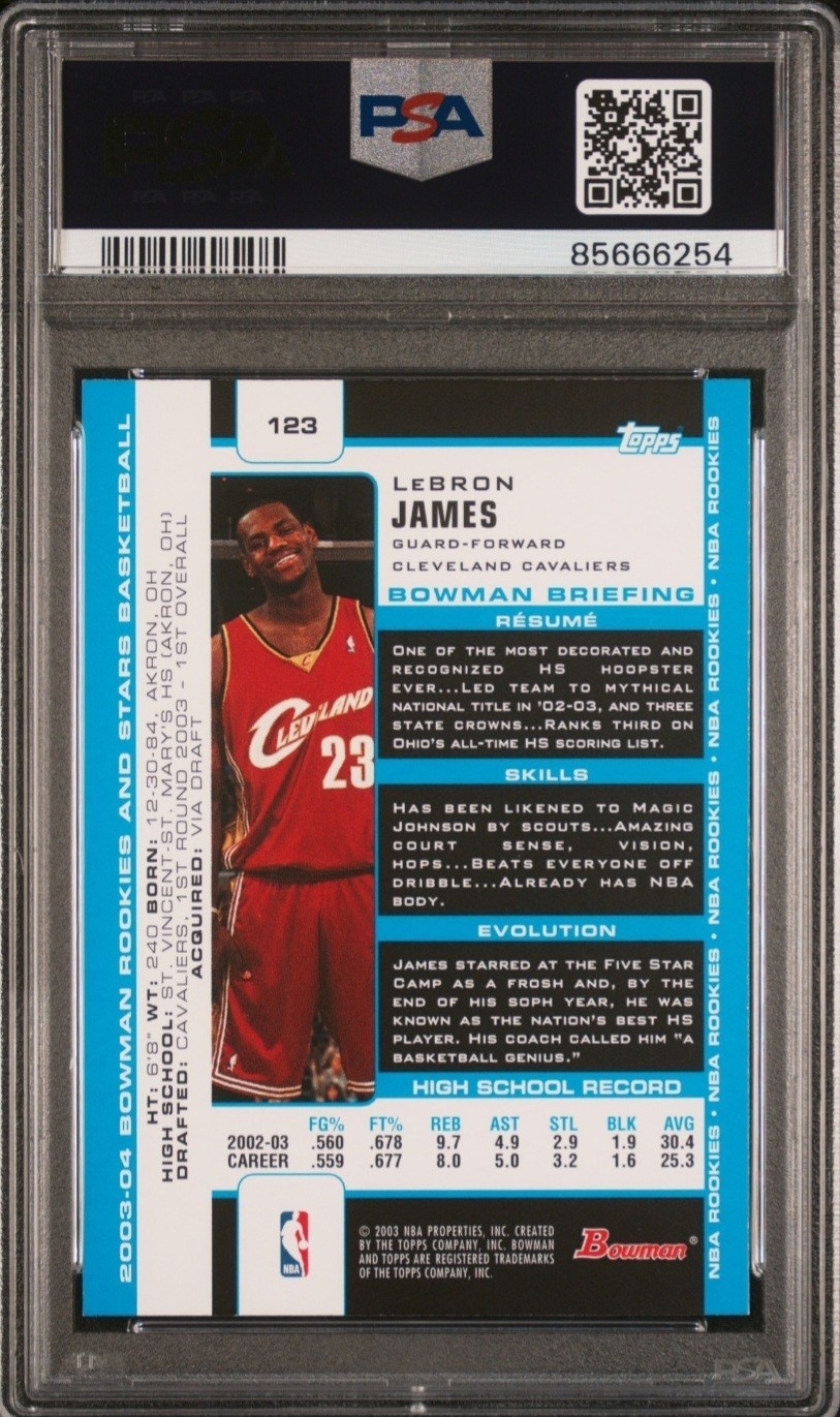 2003 Bowman Rookies & Stars - LeBron James Rookie # 123 PSA 8 view 2