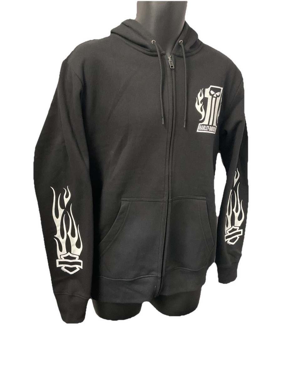 Harley Davidson Men's Dark Flame Zip Up Hooded Sweatshirt