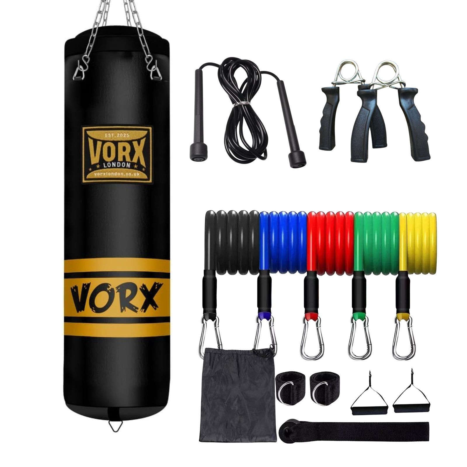 Punch Bag 5ft Filled Boxing Bags Kickboxing Punching Training Set