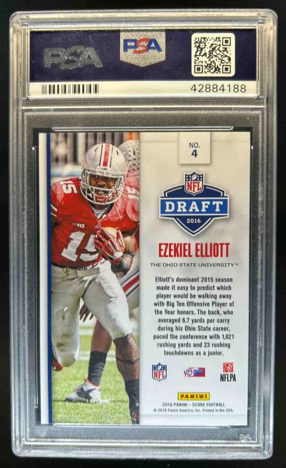 2016 Panini Score Ezekiel Elliott NFL Draft RC Rookie #4 Buckeyes PSA 10 - Image 2 of 2