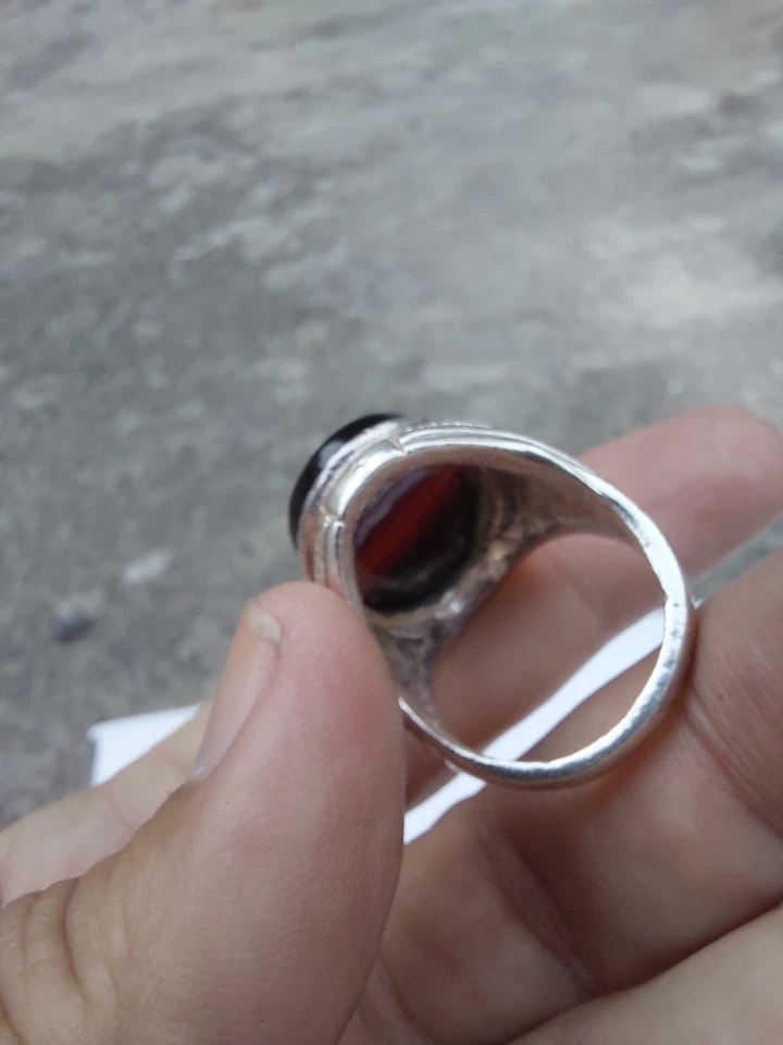Yemeni  BLACK RED AQEEQ Kabadi Akik Liver Agate silver men women Sufi Ring - Image 3 of 4