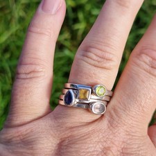 Stacker 4 in 1 Ring Size R1/2 Sterling Silver 925 Stacking Band Amethyst Peridot