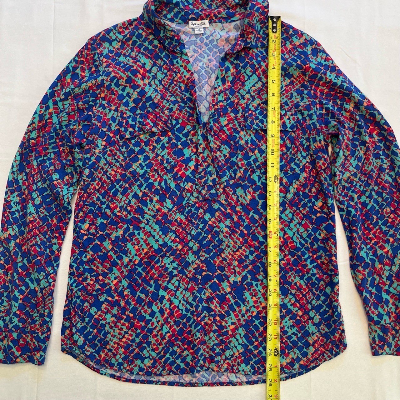 Splendid Multicolor Pattern Collared V-Neck Blous… - image 5