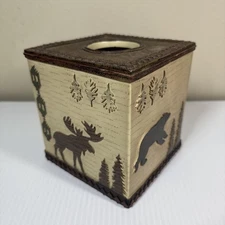 Tissue Box Cover Bear Moose Pine Trees Cabin Lodge Forest Mountains