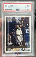 1997 TOPPS TIM DUNCAN ROOKIE CARD # 115 PSA 10 GEM MINT SPURS HALL OF FAME RC. rookie card picture