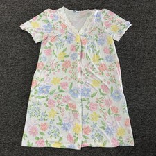 Women  s Vintage 80s Lorraine Floral White Thin Granny Night Gown Dress Sz L