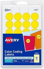 3/4in Round Removable Color Coding Labels 3/4in dia labels Yellow 1008/PK - 2EA