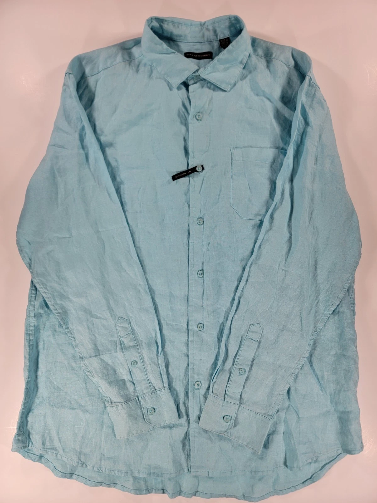 Saks Fitfth Avenue 100% Linen Shirt Long Sleeve Blue Shirt NWOT Men's XL