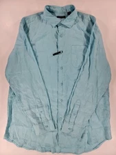 Saks Fitfth Avenue 100% Linen Shirt Long Sleeve Blue Shirt NWOT Men's XL 