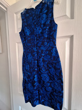 Warehous Collection Bodycon Floral Lace Dress Blue/Black 8 Lined Knee Zip