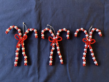 3 Beaded Double Candy Cane Christmas Tree Ornaments