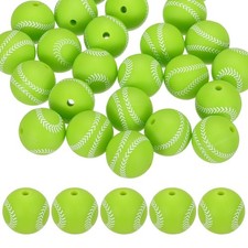 25PCS Sports Baseball Beads 15mm Silicone for DIY Crafts/Bracelet Green
