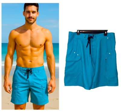NWT BEACH RAYS Swim Trunks Board Shorts Surfwear Mens Sz 34 Teal Blue Turquoise