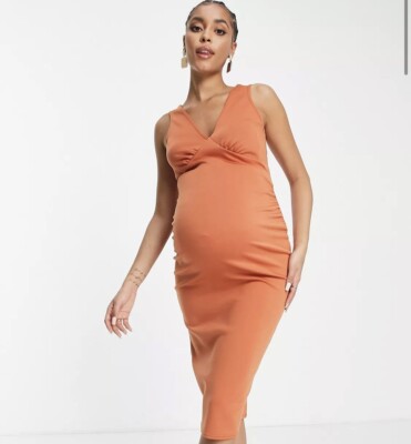 Baby Shower Yellow Maternity Maxi Dress ASOS DESIGN Maternity Cowl Neck  Pencil Midi Dress In Burnt