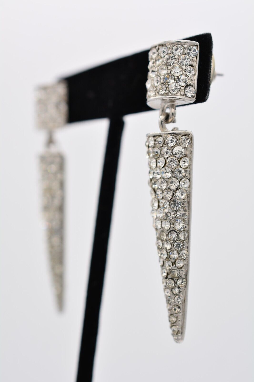 Vintage Spike Dangle Earrings Rhinestone Crystal … - image 2