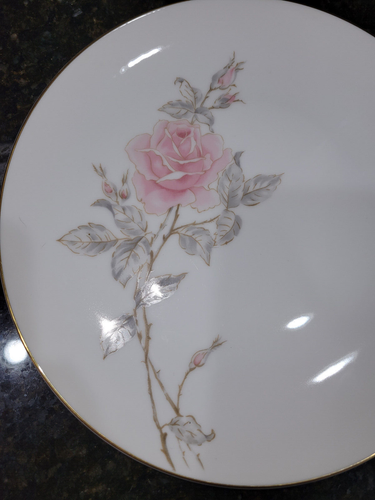 Sango Pastoral Fine China Dinner Plate 10.5" Pink Rose Gray Leaves Gold Trim - Picture 4 of 6