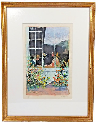 Screenprint by N.B. Hansen Titled ''Cafe'' Vintage 1994 Acrylic Signed Silkscreen