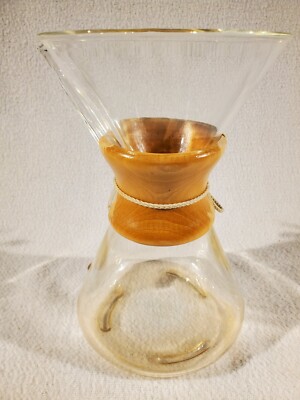 Vtg Chemex Coffee Maker MCM Glass Pyrex 2,411,340 Wood Vtg Chemex Coffee Maker MCM Glass Pyrex 2,411,340 Wood