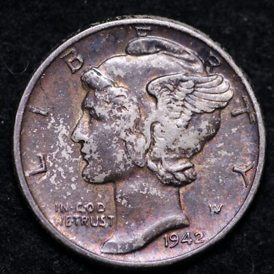 1942 Mercury Dime CHOICE UNC Toned FREE SHIPPING E848 AE