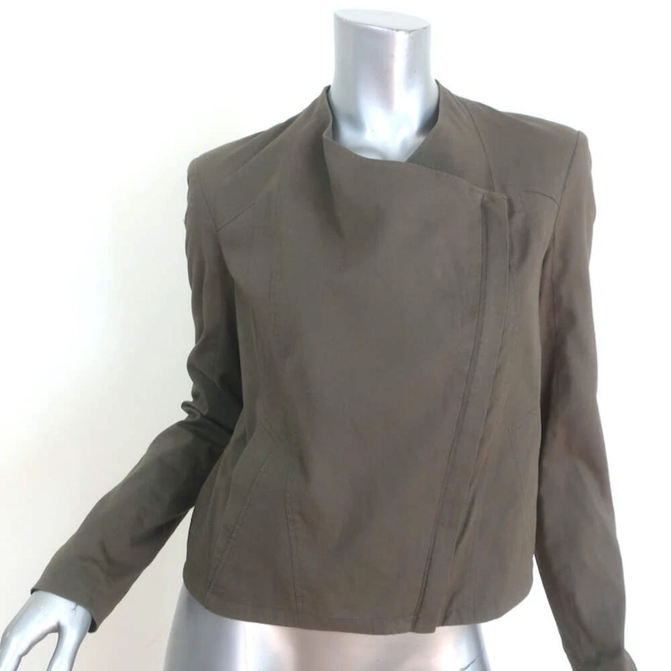 Helmut Lang Draped Moto Jacket Olive Stretch Cotton Size Small - Image 2 of 4