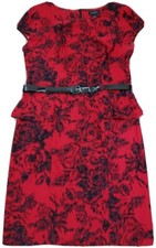 Roulette ~Woman Size 14~ Red/Black Floral Print Sheath Pencil Dress Unlined.
