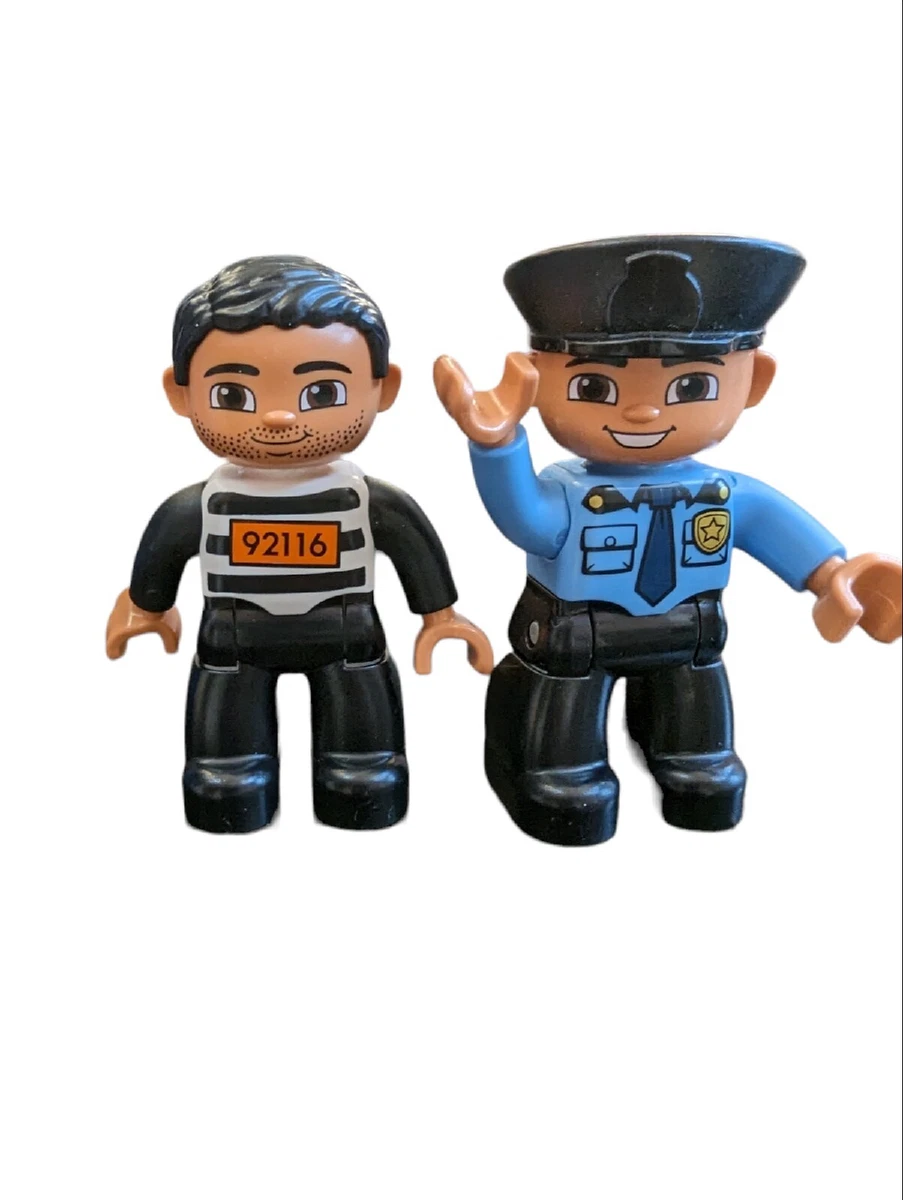 Lego Duplo Police Officer Man Cop Convict Figure Jail Prisoner Set Robber