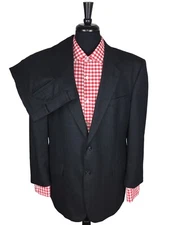 Jos. A. Bank Men 44R Wool/Cashmere 2pc Gray Herringbone Suit Pleat Pants 39x29