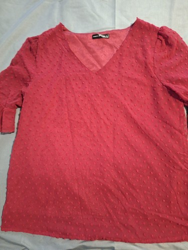 Emery Rose Top Womens Large Red Swiss Dot 3/4 Bell Sleeves