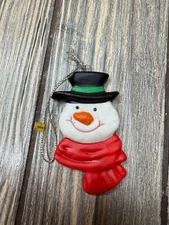 Vintage Snowman Ornament With Red Scarf & Black Hat - 2.75" Hanging Decor