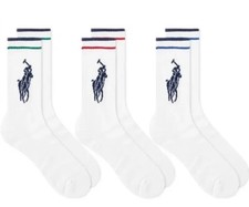 Image of Polo Ralph Lauren 3 pack sport sock White Stripe Large Pony Logo Adults OFFICIAL