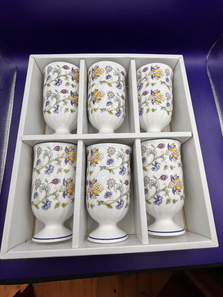 Minton Tumblers HADDON HALL BLUE Footed 6oz Fine Bone China 6PCS