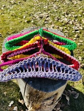 6 Vintage Crocheted Handmade Yarn Knit Coat Hanger Lot Hangers Boho Colorful
