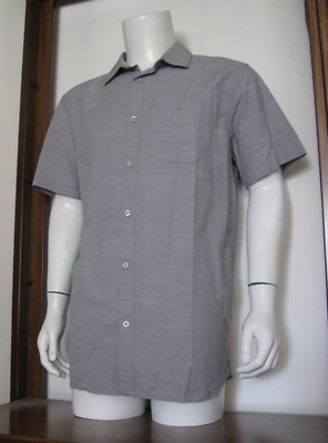 M Men The North Face Baker Short Sleeve Button Shirt Gray Stripe Cotton new NWT