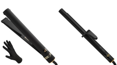 Bundle! Hot Tools Black Gold Evolve Ionic Flat Iron and Curling Iron 1 inch