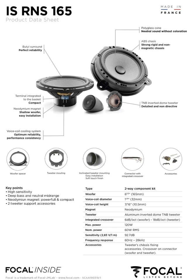 Enceintes Arrière FOCAL Plug Et Play IS RNS 165 Pour RENAULT SCENIC IV - Photo 2/4