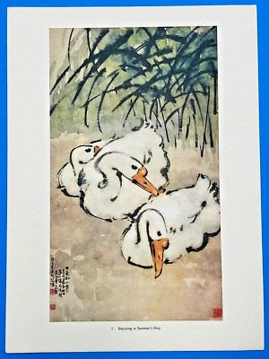 Xu Beihong - Vintage Chinese Ink Watercolor Print ''Enjoying a Summer's Day''