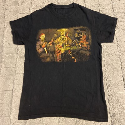 Get Down Art Halloween Slashers Playing Poker Graphic Tee Size S