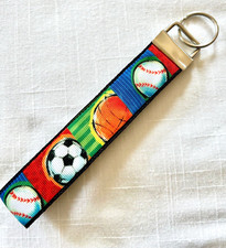 SPORTS -BASEBALL, BASKETBALL, SOCCER KEY CHAIN WRISTLET Ribbon Key Fob Free Ship