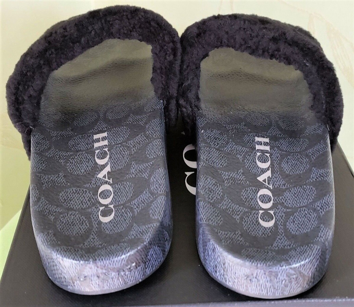 Coach Men\'s Signature Pool Slides with Shearling Upper Size: 7 D Black C5973 COACH  main image 3