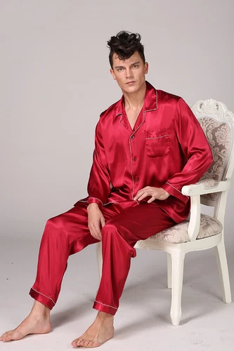 Men's Silk Satin Pajamas Pyjamas Set Long Sleeve Sleepwear Pijama Nightwear - Bild 50 von 50