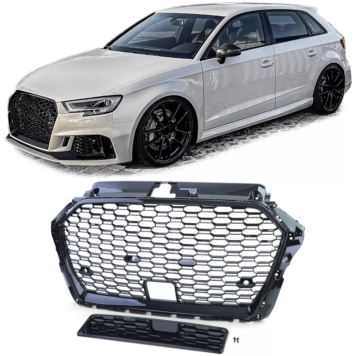 Sport Kühlergrill Wabengrill Schwarz Glanz für Audi A3 8V 16-20 