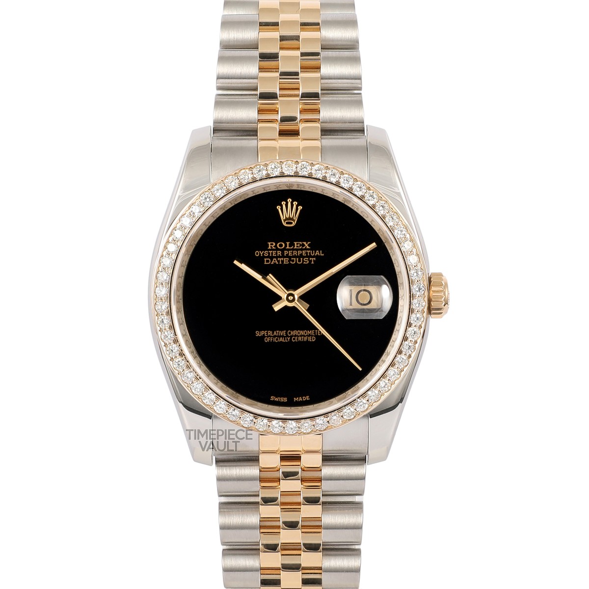 Rolex純正　116233 ROLEX MEN DATEJUST 116233 18K GOLD & STEEL 36MM BLACK ONYX DIAL
