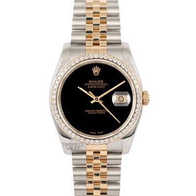 ROLEX MEN DATEJUST 116233 18K GOLD & STEEL 36MM BLACK ONYX DIAL