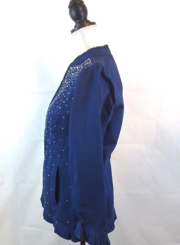 Quacker Factory Embellished Zip Front Jacket Sz XS Navy Blue Denim Rhinestones - Picture 6 of 13