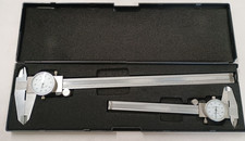 MSC 6"  12" Dial caliper Set Stainless Steel White Face Plastic Case Broken