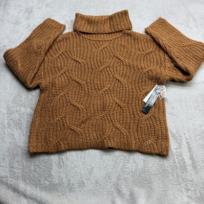 Tribal Jeans Turtleneck Sweater Womens Large Mocha Brown Cable Knit Cabin Boho